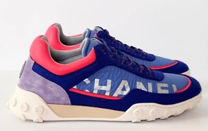 CHANEL 18K BLUE CORAL WOOL NYLON LEATHER SNEAKERS 39 - Picture 1 of 13