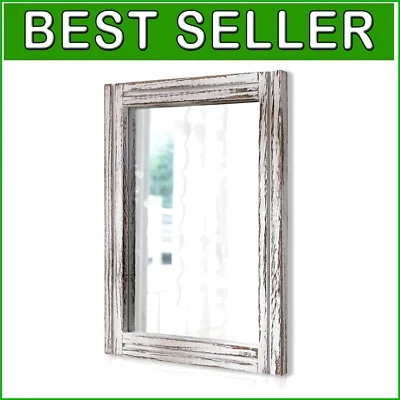 Elegant Large Rustic Wood Mirror - Versatile 26''x18'' Dressing Room Accessory - Image 1 of 4