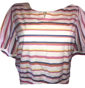 J Crew 16 NWT Crop Top White Pink Cropped Cinched Waist Sorbet Stripe - Picture 1 of 11