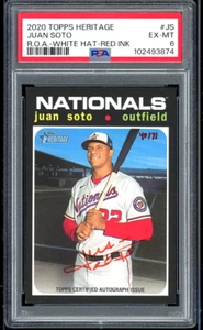 2020 Topps Heritage Real Ones Red Ink Juan Soto /71 Auto White Hat #JS PSA 6 - Picture 1 of 2
