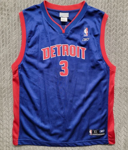 Vtg Reebok Detroit Pistons Jersey Ben Wallace Size Youth XL/ Men's Medium Blue Cover