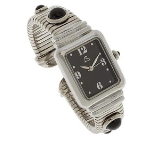 HSN Colleen Lopez Stainless Steel Black Onyx Gemstone Dial Cuff Watch - Picture 1 of 1