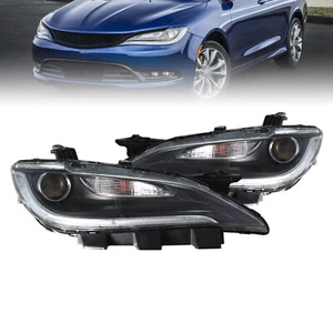 Pair Headlights For 2015-2017 Chrysler 200 Chrome Trim w/ LED DRL Halogen LH RH - Picture 1 of 10