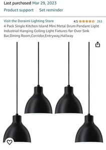 Doraimi Black Pendant Lights Ceiling Fixtures -NEW- Set Of 4 - Picture 1 of 7