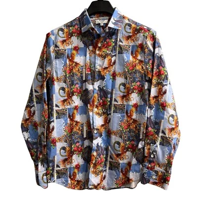 Murano Collezione Shirt Men L Slim Fit Button Down Floral Paisley Bird Resort - Image 1 of 4