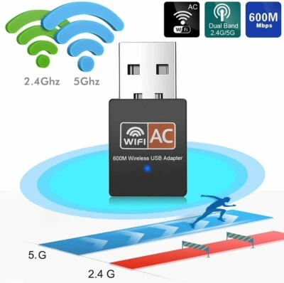 DUAL BAND WIFI DONGLE 2.4GHZ 5GHZ WIRELESS USB ADAPTER 600MBPS PC LAPTOP CD UK - Image 1 of 4