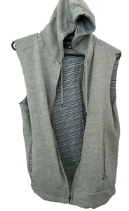 DEACON Men Raw Sleeveless Hooded Pocket Zip Cotton Vest Grey M - Picture 1 of 10