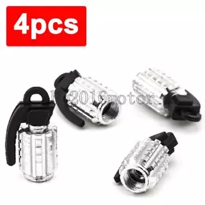 4pcs Silver Car Tire Valve caps Black Bike Wheel Tyre Valve Air Dust Cap Stem - Picture 1 of 5