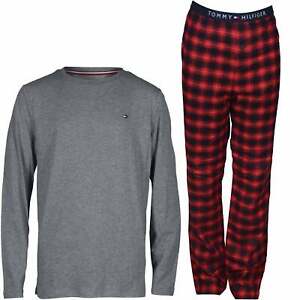 Tommy Hilfiger Boys Long-Sleeve Plaid Check Jersey Pyjamas, Red/Grey