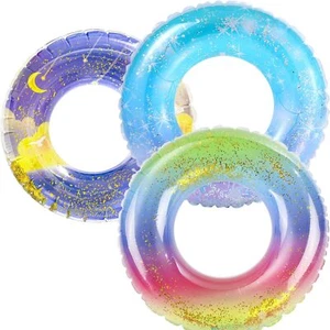 Anillo de natación inflable piscina flotador tumbona playa arco iris niños adultos Reino Unido - Imagen 1 de 25