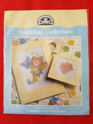 DMC WEDDING COLLECTION BUTTERFLY CARD AND GIFT TAG CROSS STITCH KIT. - Image 1 of 2