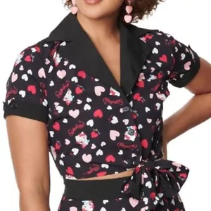 Hello Kitty x Unique Vintage Call Me Love Print Shirley Crop Top (Size XS) NWT - Picture 1 of 7
