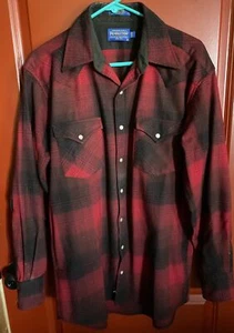 VTG Pendleton Western Shirt Mens Plaid Pearl Snap Flannel Wool Medium - Picture 1 of 8