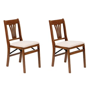 MECO Stakmore Urn Wood Upholstered Seat Folding Chair Set, Fruitwood (2 Pack) - Picture 1 of 5