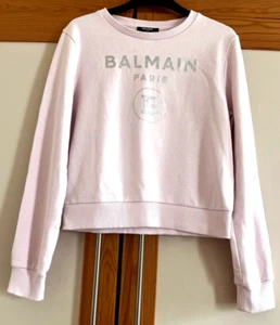 BALMAIN Girl's Pink Logo Cotton Cropped Sweatshirt Size 16A/ 16YRS - Picture 1 of 6