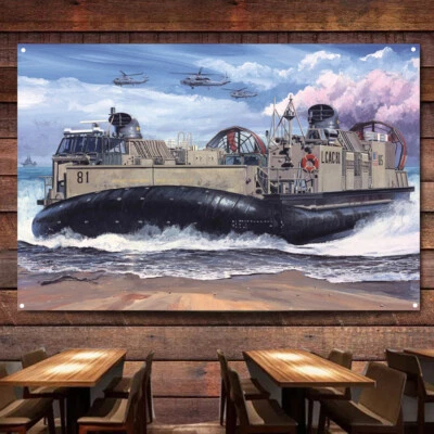 USMC Landing Craft Air Cushion (LCAC) Prints Art Flag Battleship Poster For Wall - Image 1 of 4