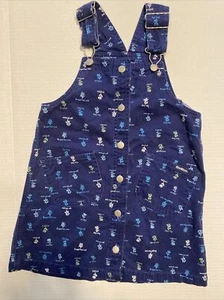 Vintage Oshkosh Overall Jumper Button Front Dress Navy Floral Print Poppy Lily 5 - Picture 1 of 5