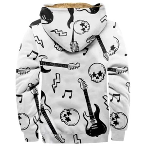 Sudadera con capucha polar estampada con calavera y guitarra para hombre - Imagen 1 de 6