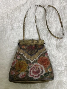 Jane Yoo Hand Painted Purse Butterfly Floral VTG - Picture 1 of 15