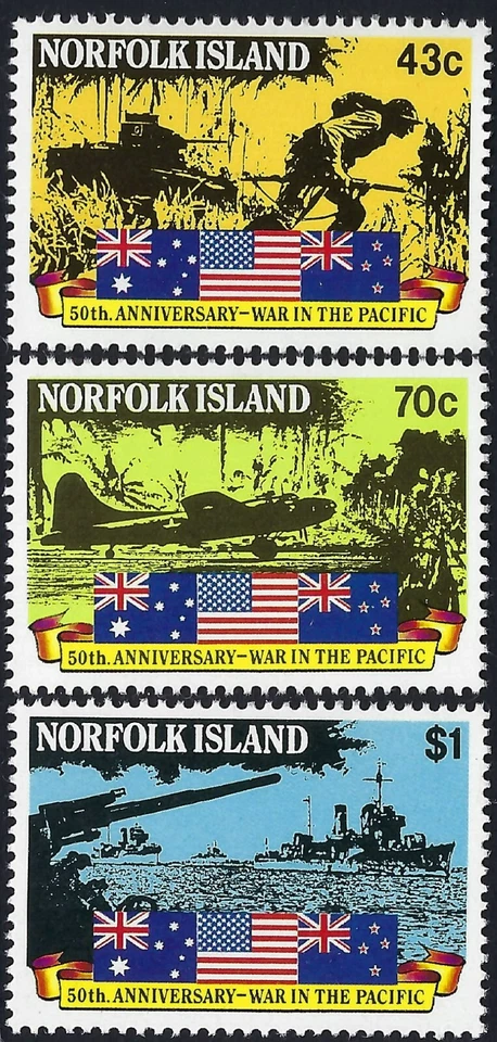 Norfolk Island SG# 522-524 1991 50º Brote Guerra del Pacífico conjunto de 3 Como Nuevo MUH MNH Foto 1 de 1