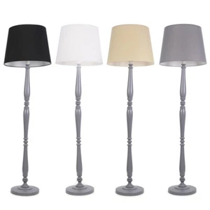 Traditional Wooden Candle Stick Floor Lamp Grey Base Tapered Lampshade LED Bulb - Picture 1 of 57