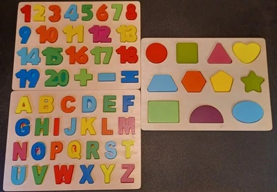Wooden Alphabet Number Shape Puzzles Toddler Learning Wood Educational Toy    -Y - Image 1 of 4