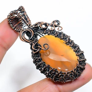 Montana Agate Gemstone Handmade Copper Wire Wrap Jewelry Pendant 2.68" - Picture 1 of 5