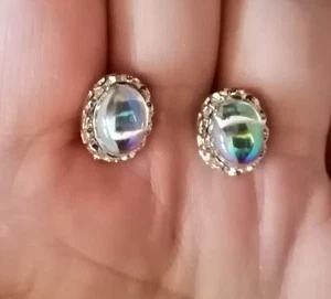 Moonstone Stud Earrings Silver Gold Plated - Picture 1 of 4