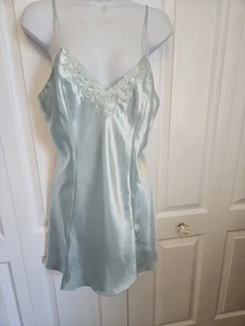 Morgan Taylor mintgrünes kurzes Nachthemd Liquid Satin Negligee Adj Träger Gr. M - Bild 1 von 9