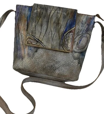 Bolso de hombro de cuero Jane Yoo pintado a mano firmado vintage años 80 Foto 1 de 4