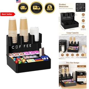 Coffee Station Organizer 10 Compartments Countertop Storage for Coffee Tea Sugar - Picture 1 of 10