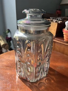 Carnival Glass Blue Iridescent Embossed Canister Rainbow Cookie Jar Vintage - Picture 1 of 11