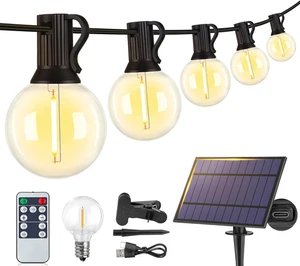 25FT Solar String Lights Outdoor with Remote, Waterproof Dimmable 3 Modes Patio  - Picture 1 of 9