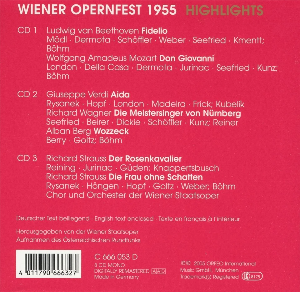 WIENER OPERNFEST 1955 HIGHLIGHTS NEW CD - Image 1 of 1