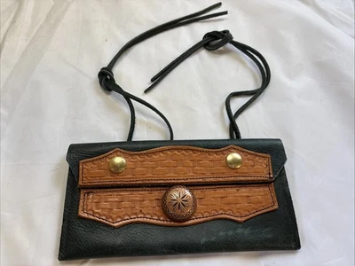 Cartera de cuero de grano completo con doble presión bolsa plana porta billetes motociclista damas hombres Foto 1 de 4