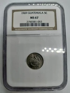 NGC MS67 Guatemala 1969 5 Centavo Silver Coin / 43 - Picture 1 of 4