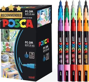 Uni- Paint Marker Pen- Fine Point- Set of 15 (PC-3M15C), Red,Blue,Yellow - Picture 1 of 11
