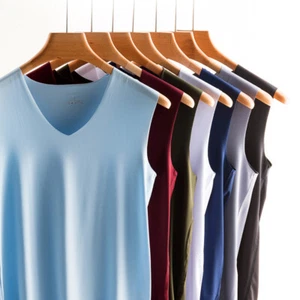 Men Ice Silk Sleeveless Muscle Tee V-neck Tank T Shirt Hot Summer Gym Top Casual - Picture 1 of 22
