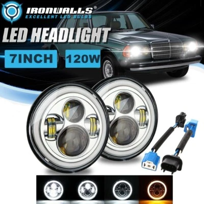 Faros LED cromados DRL de 7" ojos de ángel altos/bajos para Mercedes-Benz 300D 300CD Foto 1 de 4