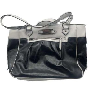 Large FRANCO SARTO Shoulder or Arm BAG Many Pockets PVC Faux Leather Cream Black - Picture 1 of 8