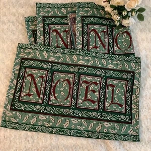 4 manteles individuales vintage verde rojo intenso NOEL tapiz Navidad 12"x19" cottagecore - Imagen 1 de 8