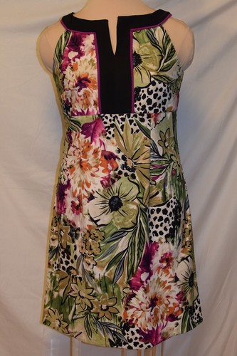 Alyx Lmtd. Abito hawaiano tubino floreale poli spandex twill nero bordo viola 10