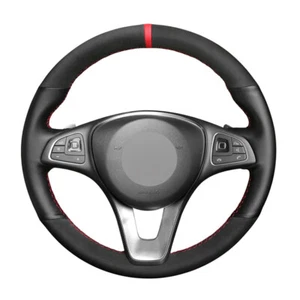 Black Suede Leather Car Steering Wheel Cover for Mercedes Benz C180 C200 C260 - Picture 1 of 14