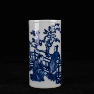 7" China alt Qing Qianlong blau und weiß Figur Storyline Stifthalter - Bild 1 von 9