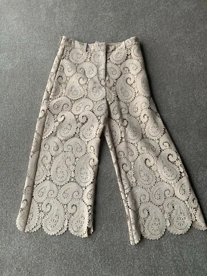 Trousers Self Portrait Nude Beige Guipure Lace Culottes Uk12 Designer Wide - Изображение 1 из 4