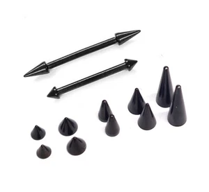 Titan Schwarz Spike Brustwarze Barbell Schmuck Ohrstecker 16g 14g Körperpiercing - Bild 1 von 6