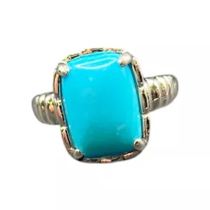 925 Sterling Silber Cocktail Ring Türkis Edelstein Rechteck Krappen Set Größe 10 - Bild 1 von 11