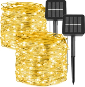 2 Packs Solar String Lights, Total 200 LED 66FT 8 Twinkle Modes Warm White So... - Picture 1 of 8