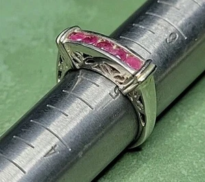 Dee Berkeley Sterling Silver Created Ruby Filigree Band Ring Size 5 DBJ Thai 925 - Picture 1 of 8