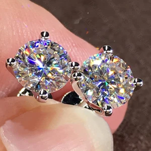 1.80 TCW Round Moissanite Solitaire Screw Back Stud Earrings 925 Sterling Silver - Picture 1 of 11
